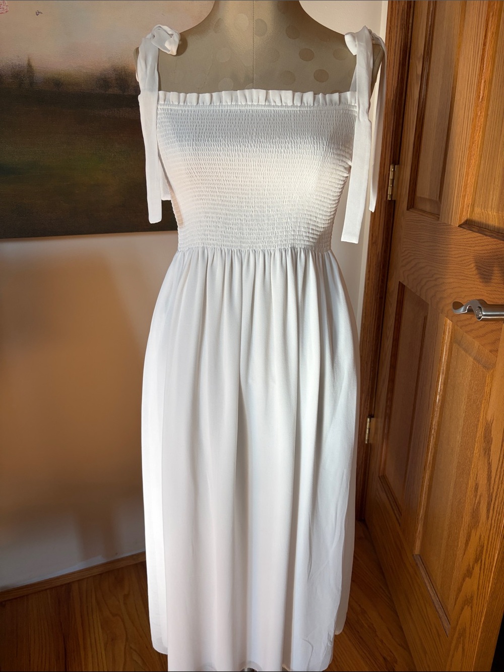 Aritzia Wilfred White Smocked Maxi Dress with Tie Straps